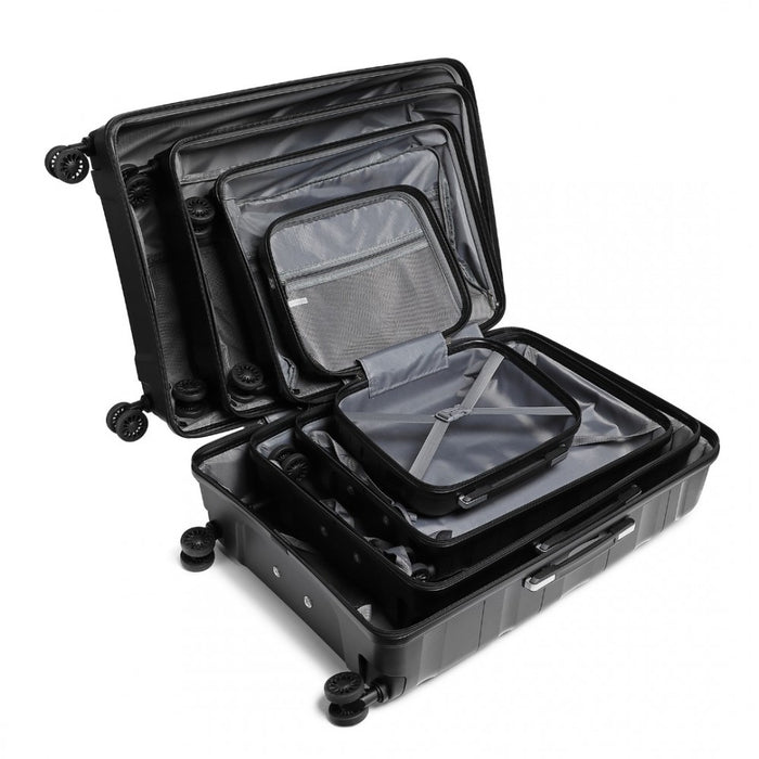 4-Piece Lightweight Polypropylene Hard Shell Suitcase Set with TSA Lock and Vanity Case – Black