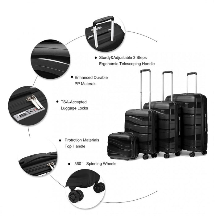 4-Piece Lightweight Polypropylene Hard Shell Suitcase Set with TSA Lock and Vanity Case – Black