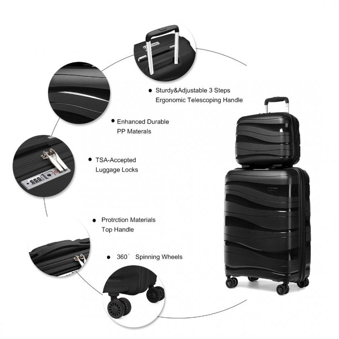 2-Piece Lightweight Polypropylene Hard Shell Suitcase Set with Vanity Case – 14/20-Inch – Black