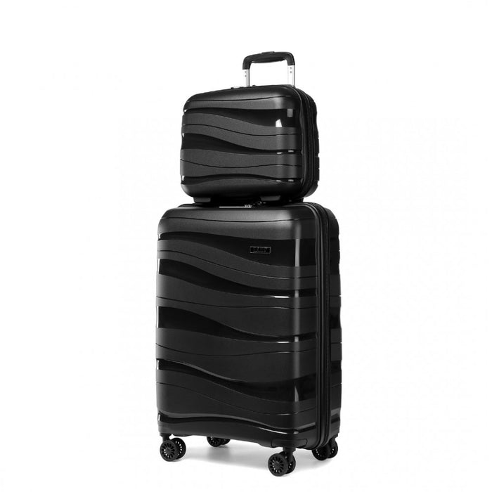 2-Piece Lightweight Polypropylene Hard Shell Suitcase Set with Vanity Case – 14/20-Inch – Black