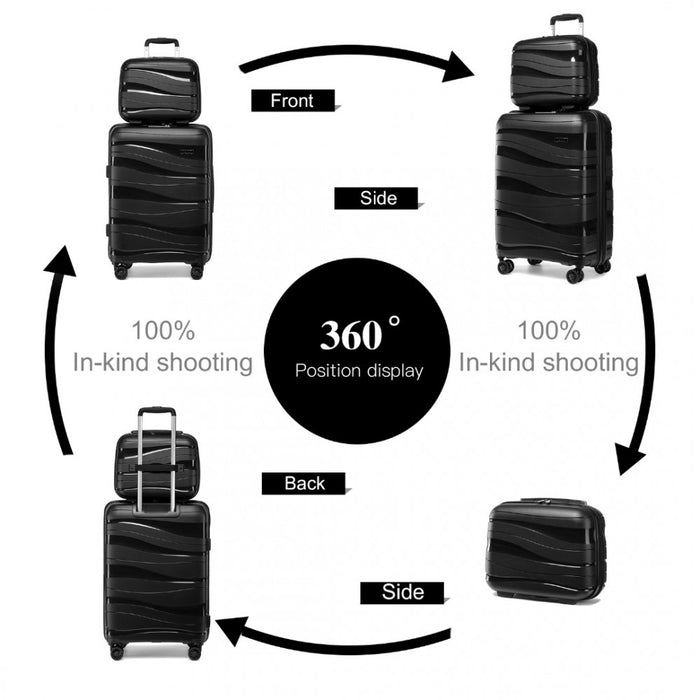 2-Piece Lightweight Polypropylene Hard Shell Suitcase Set with Vanity Case – 14/20-Inch – Black