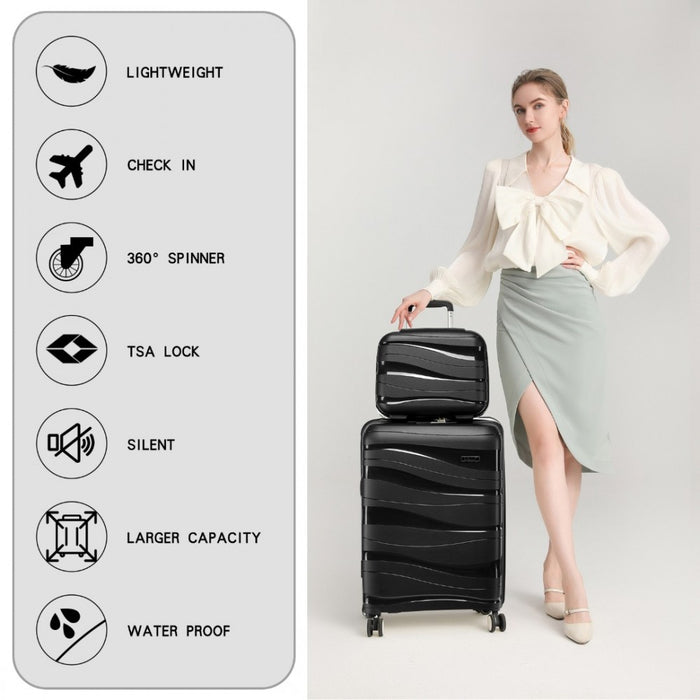 2-Piece Lightweight Polypropylene Hard Shell Suitcase Set with Vanity Case – 14/20-Inch – Black