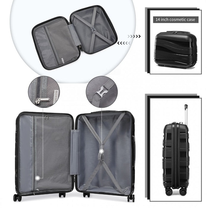 2-Piece Lightweight Polypropylene Hard Shell Suitcase Set with Vanity Case – 14/20-Inch – Black