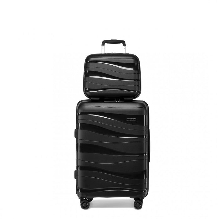 2-Piece Lightweight Polypropylene Hard Shell Suitcase Set with Vanity Case – 14/20-Inch – Black