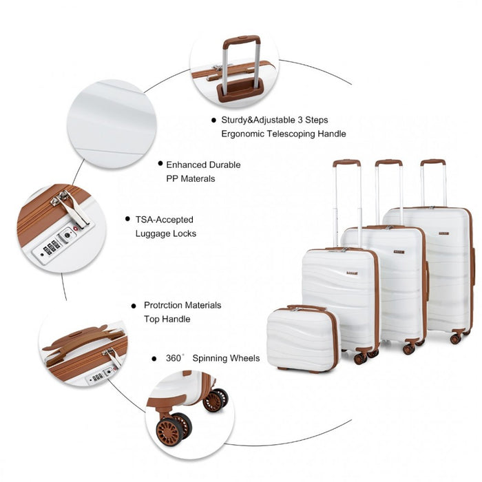4-Piece Lightweight Polypropylene Hard Shell Suitcase Set with TSA Lock and Vanity Case – Cream
