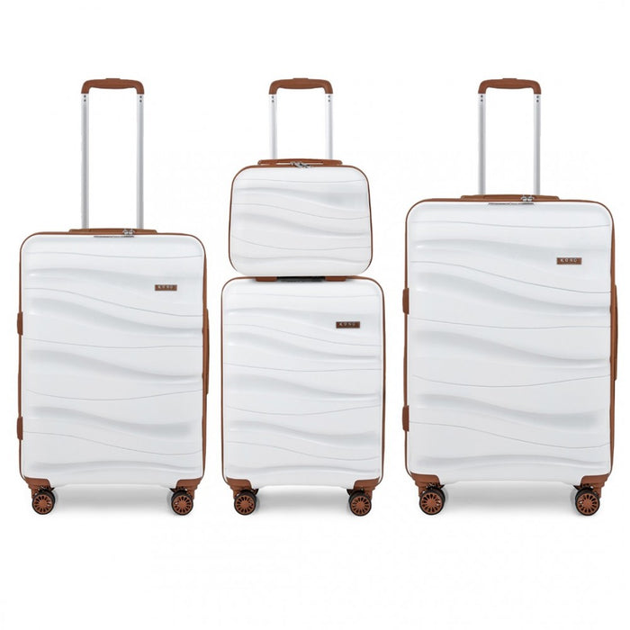 4-Piece Lightweight Polypropylene Hard Shell Suitcase Set with TSA Lock and Vanity Case – Cream