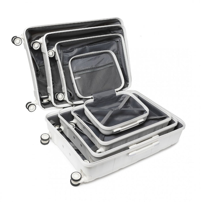 4-Piece Lightweight Polypropylene Hard Shell Suitcase Set with TSA Lock and Vanity Case – Cream