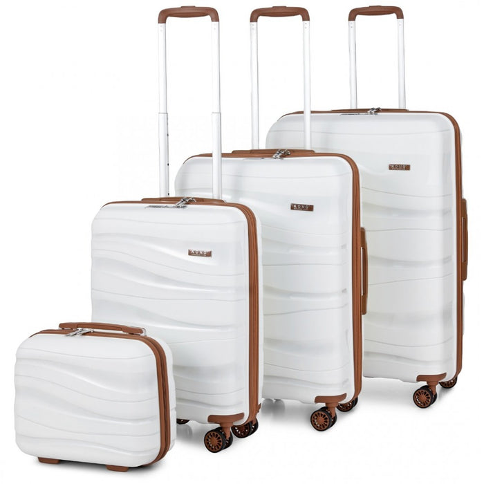 4-Piece Lightweight Polypropylene Hard Shell Suitcase Set with TSA Lock and Vanity Case – Cream