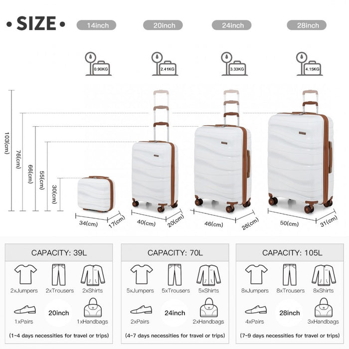 4-Piece Lightweight Polypropylene Hard Shell Suitcase Set with TSA Lock and Vanity Case – Cream