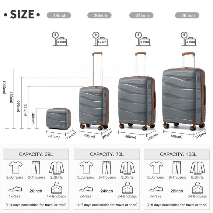 4-Piece Lightweight Polypropylene Hard Shell Suitcase Set with Vanity Case – Grey and Brown