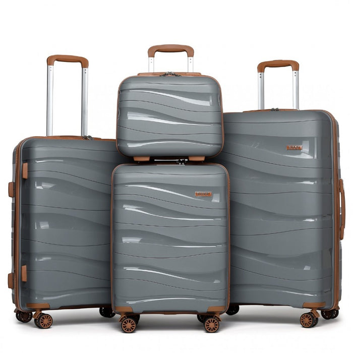 4-Piece Lightweight Polypropylene Hard Shell Suitcase Set with Vanity Case – Grey and Brown