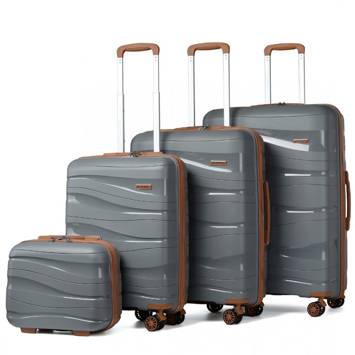 4-Piece Lightweight Polypropylene Hard Shell Suitcase Set with Vanity Case – Grey and Brown