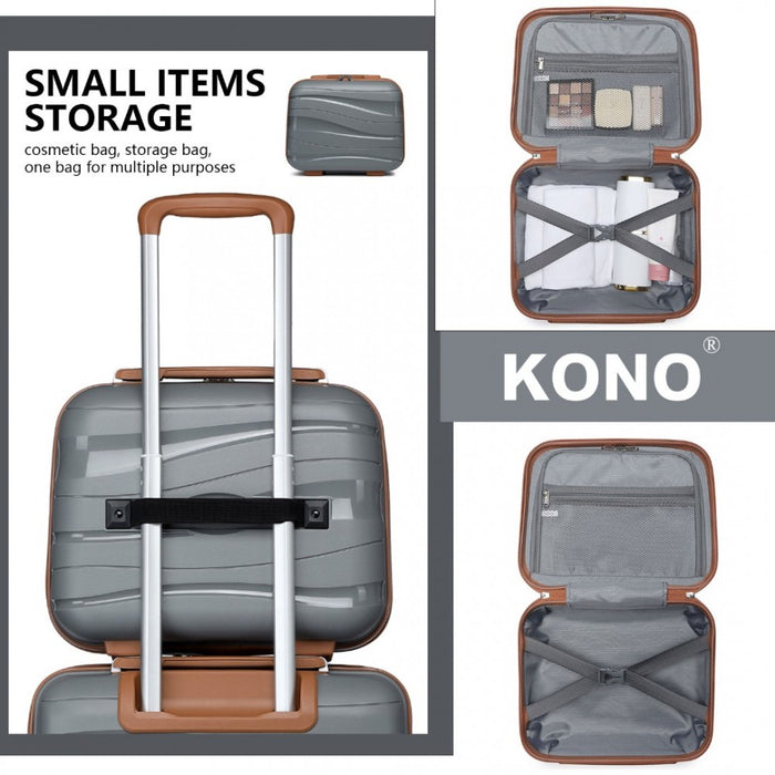 4-Piece Lightweight Polypropylene Hard Shell Suitcase Set with Vanity Case – Grey and Brown
