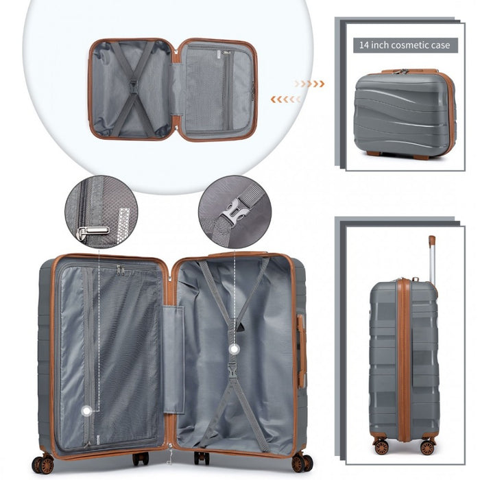 2-Piece Polypropylene Hard Shell Suitcase Set with Vanity Case – 14/20-Inch – Grey and Brown
