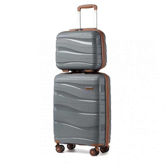 2-Piece Polypropylene Hard Shell Suitcase Set with Vanity Case – 14/20-Inch – Grey and Brown