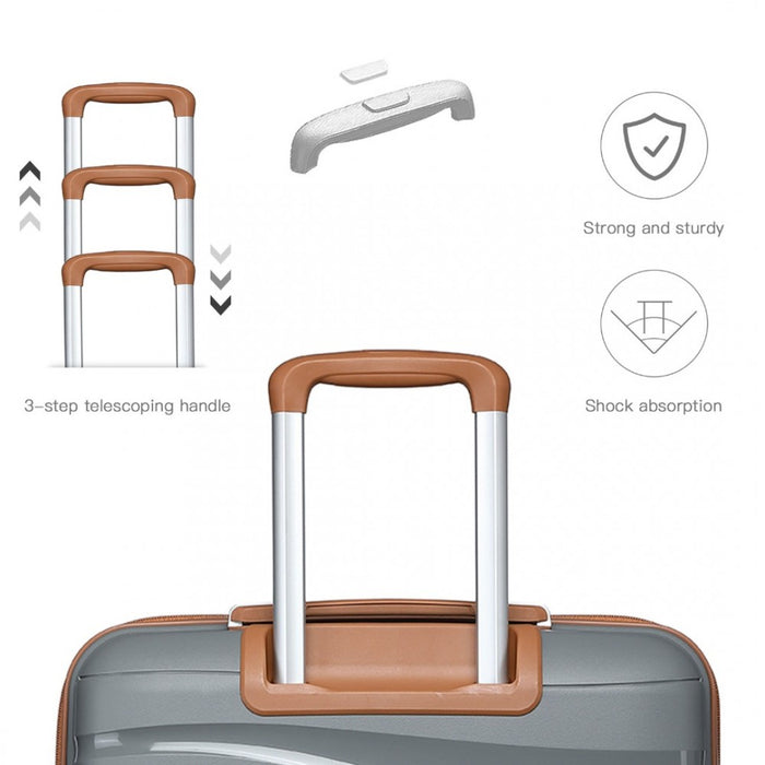 2-Piece Polypropylene Hard Shell Suitcase Set with Vanity Case – 14/20-Inch – Grey and Brown