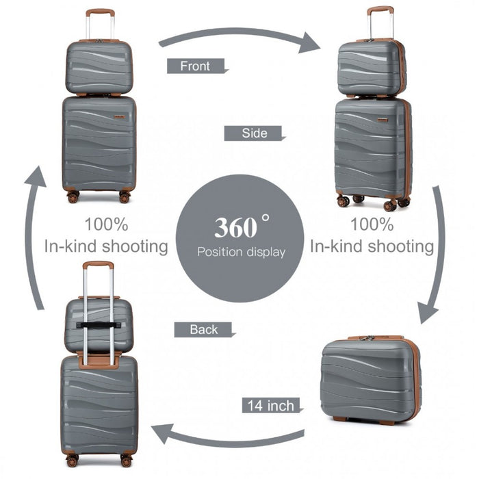 2-Piece Polypropylene Hard Shell Suitcase Set with Vanity Case – 14/20-Inch – Grey and Brown
