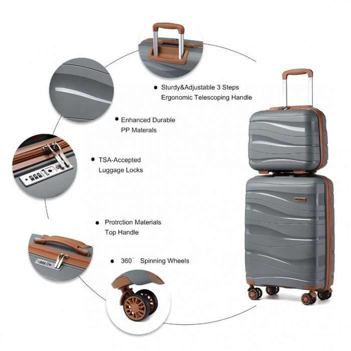 2-Piece Polypropylene Hard Shell Suitcase Set with Vanity Case – 14/20-Inch – Grey and Brown