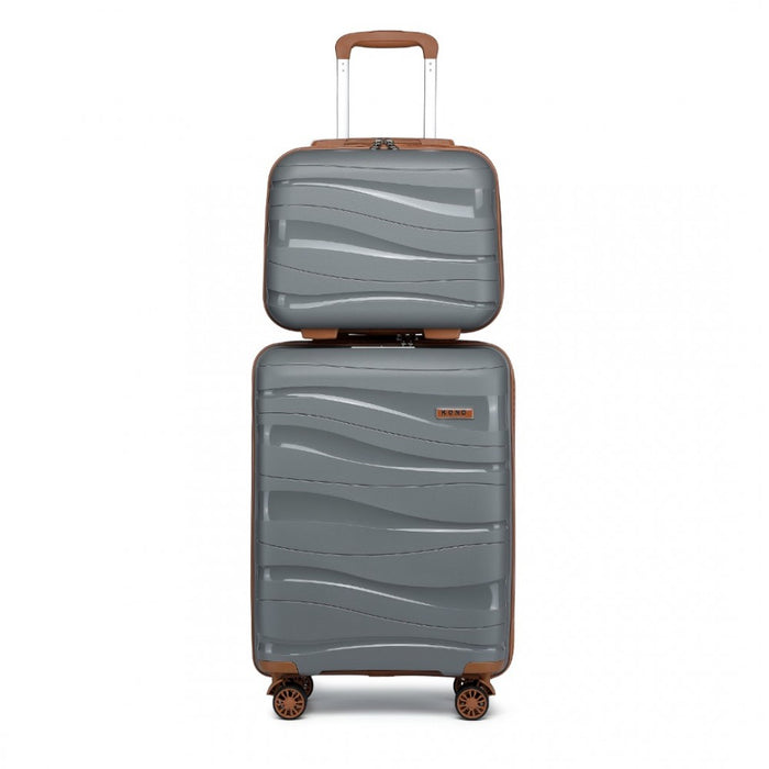 2-Piece Polypropylene Hard Shell Suitcase Set with Vanity Case – 14/20-Inch – Grey and Brown