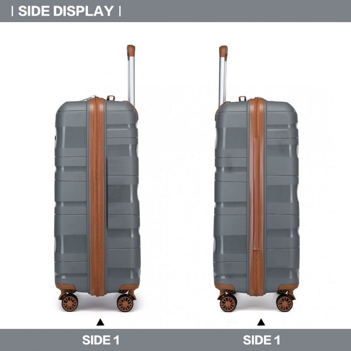 2-Piece Polypropylene Hard Shell Suitcase Set with Vanity Case – 14/20-Inch – Grey and Brown