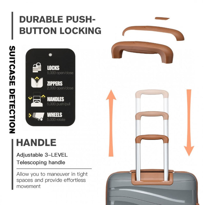 Lightweight Polypropylene Hard Shell Suitcase with TSA Lock – 24-Inch – Grey and Brown