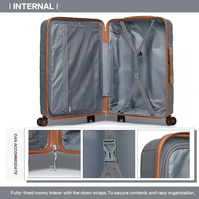 Lightweight Polypropylene Hard Shell Suitcase with TSA Lock – 24-Inch – Grey and Brown