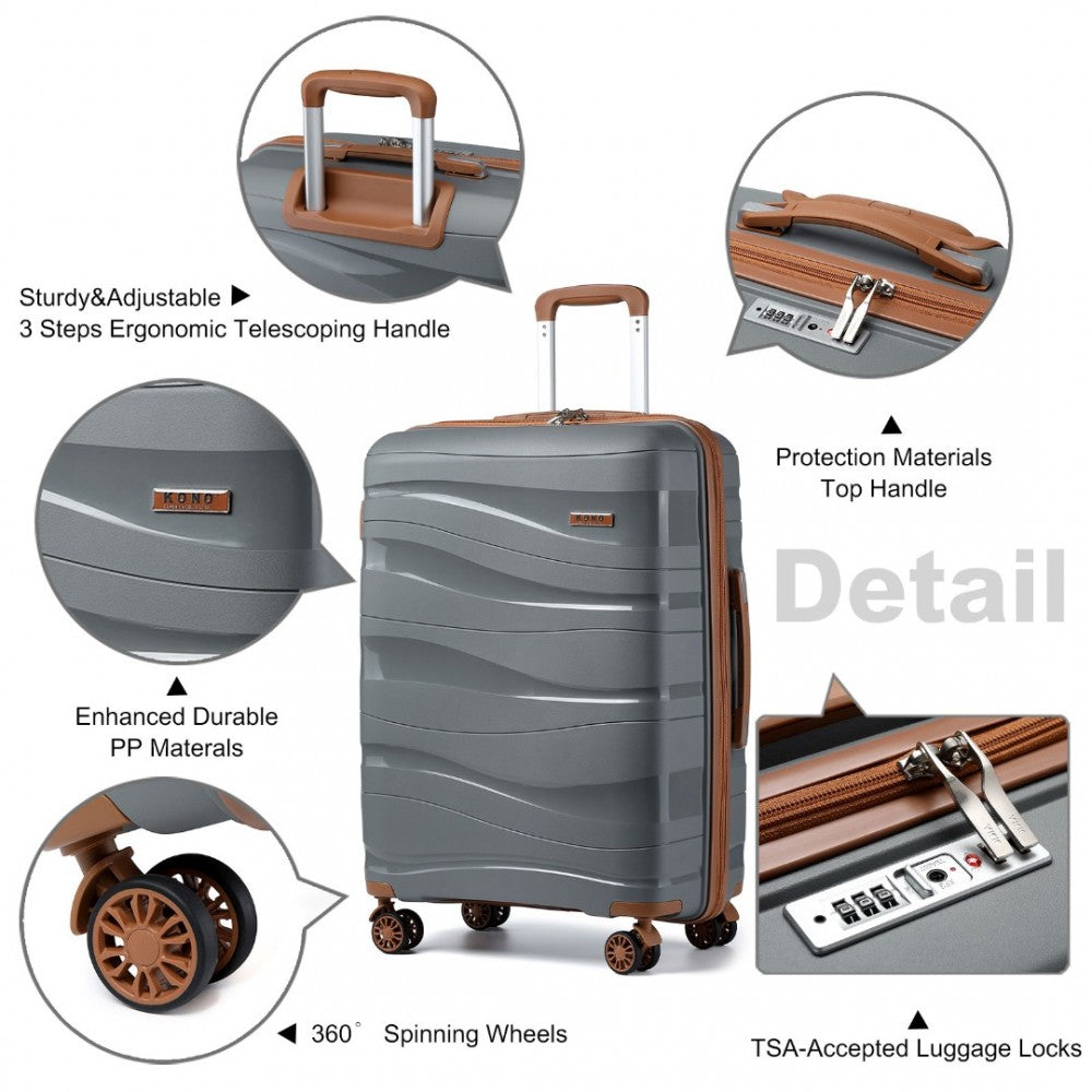 Lightweight Polypropylene Hard Shell Suitcase with TSA Lock – 24-Inch – Grey and Brown