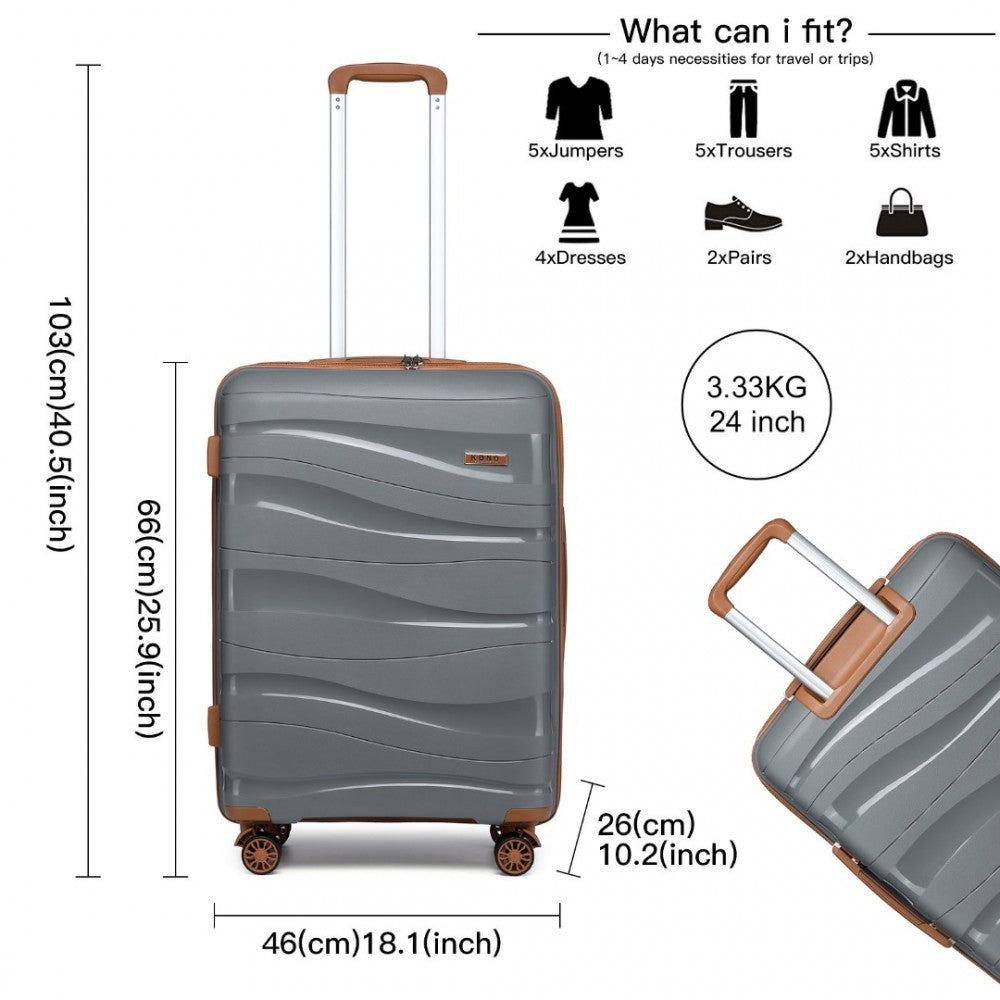 Lightweight Polypropylene Hard Shell Suitcase with TSA Lock – 24-Inch – Grey and Brown