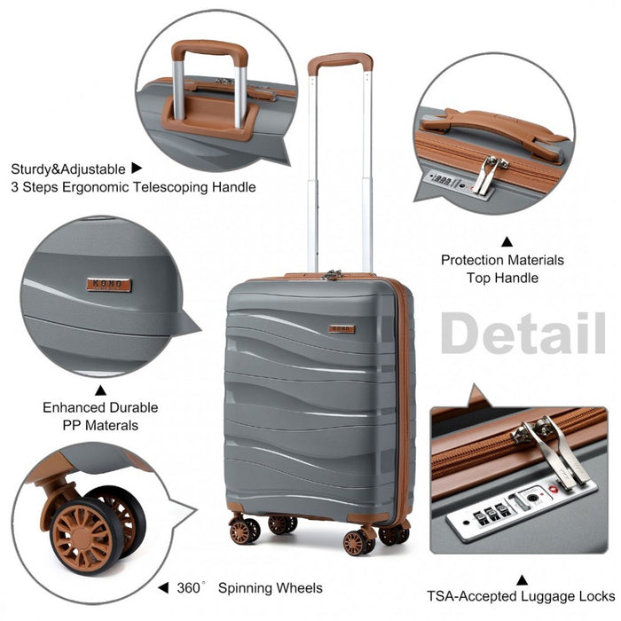 Lightweight Polypropylene Hard Shell Suitcase with TSA Lock – 20-Inch – Grey and Brown