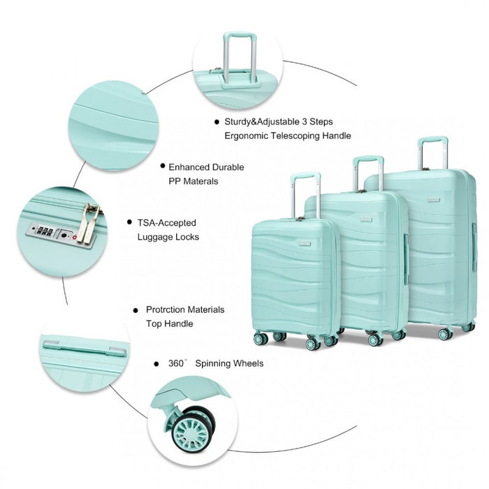 3-Piece Lightweight Polypropylene Hard Shell Suitcase Set with TSA Lock – Mint Green
