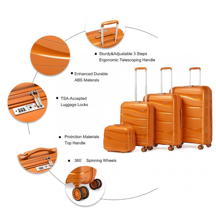 4-Piece Lightweight Polypropylene Hard Shell Suitcase Set with TSA Lock and Vanity Case – Orange