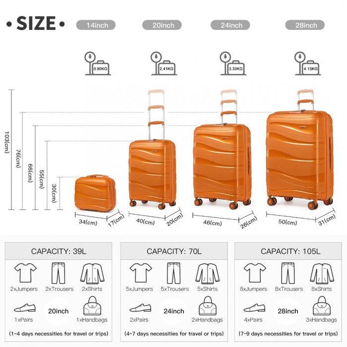 4-Piece Lightweight Polypropylene Hard Shell Suitcase Set with TSA Lock and Vanity Case – Orange