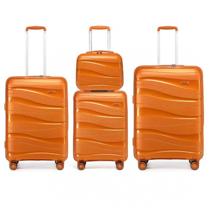 4-Piece Lightweight Polypropylene Hard Shell Suitcase Set with TSA Lock and Vanity Case – Orange