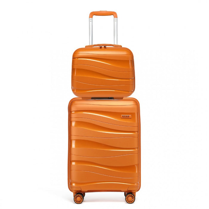 2-Piece Lightweight Polypropylene Hard Shell Suitcase Set with Vanity Case – 14/20-Inch – Orange
