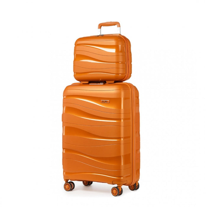 2-Piece Lightweight Polypropylene Hard Shell Suitcase Set with Vanity Case – 14/20-Inch – Orange