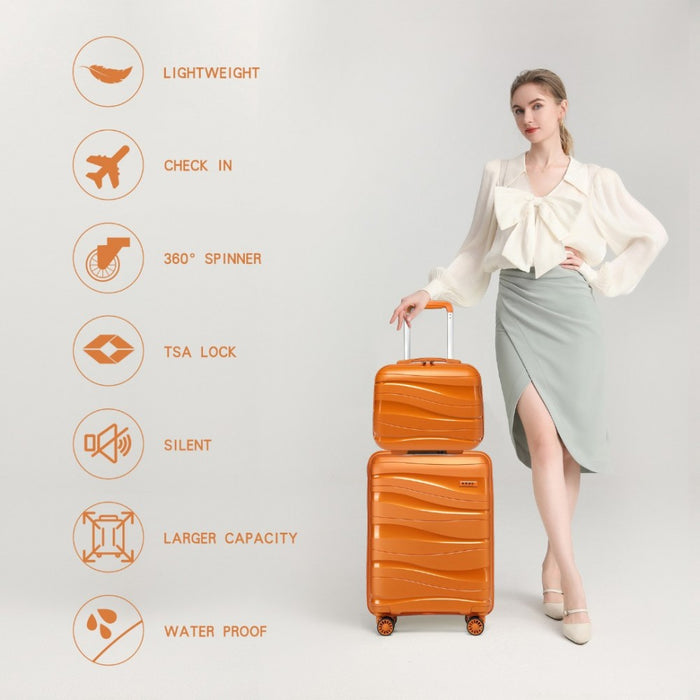 2-Piece Lightweight Polypropylene Hard Shell Suitcase Set with Vanity Case – 14/20-Inch – Orange