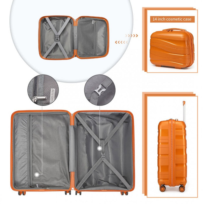 2-Piece Lightweight Polypropylene Hard Shell Suitcase Set with Vanity Case – 14/20-Inch – Orange