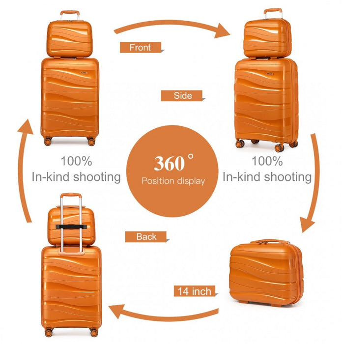 2-Piece Lightweight Polypropylene Hard Shell Suitcase Set with Vanity Case – 14/20-Inch – Orange