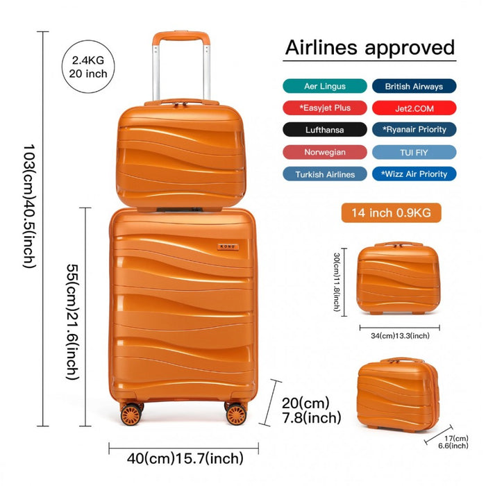 2-Piece Lightweight Polypropylene Hard Shell Suitcase Set with Vanity Case – 14/20-Inch – Orange