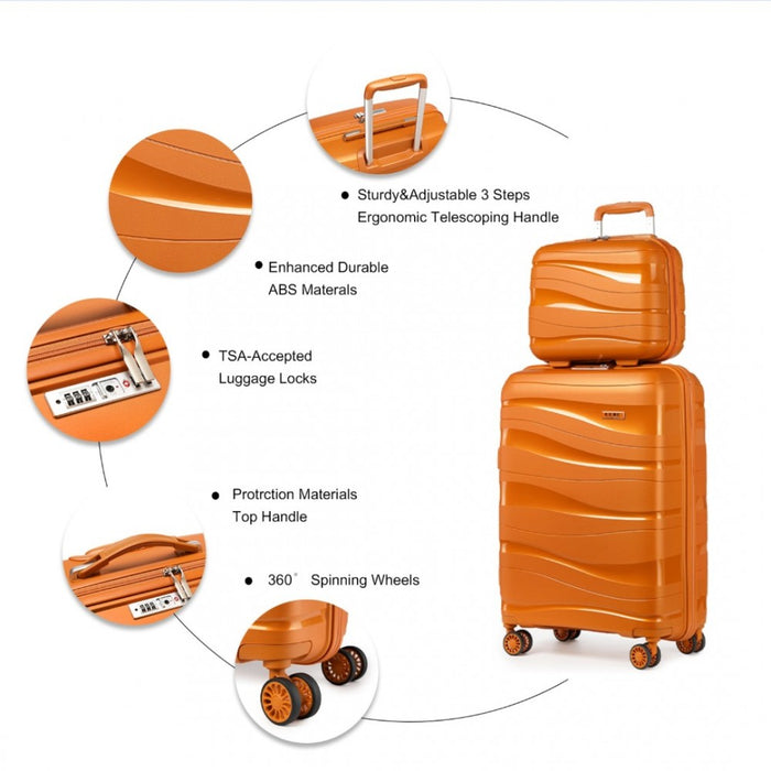2-Piece Lightweight Polypropylene Hard Shell Suitcase Set with Vanity Case – 14/20-Inch – Orange
