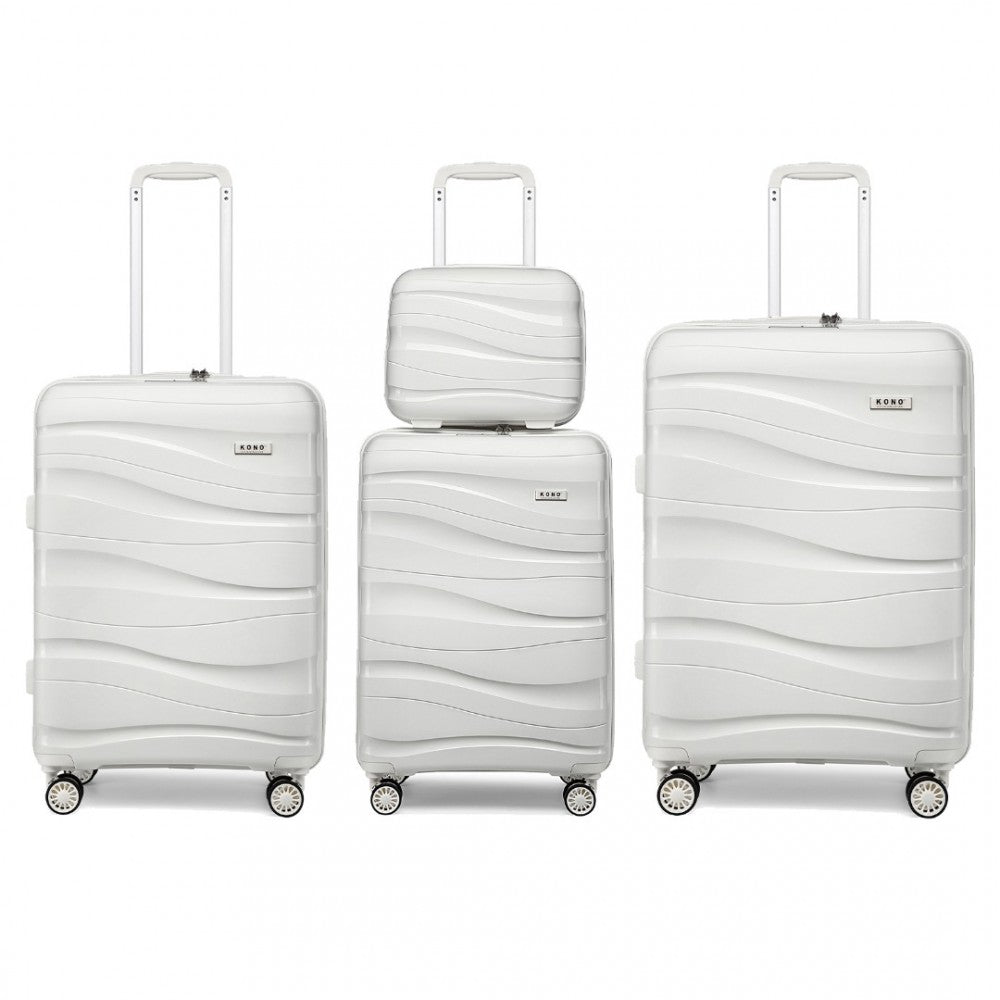 4-Piece Lightweight Polypropylene Hard Shell Suitcase Set with Vanity Case – Cream White