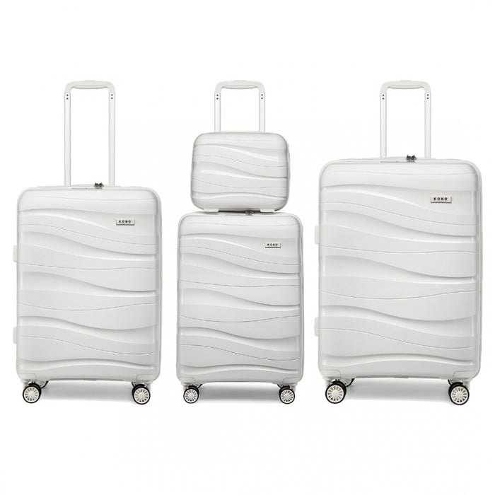 4-Piece Lightweight Polypropylene Hard Shell Suitcase Set with Vanity Case – Cream White