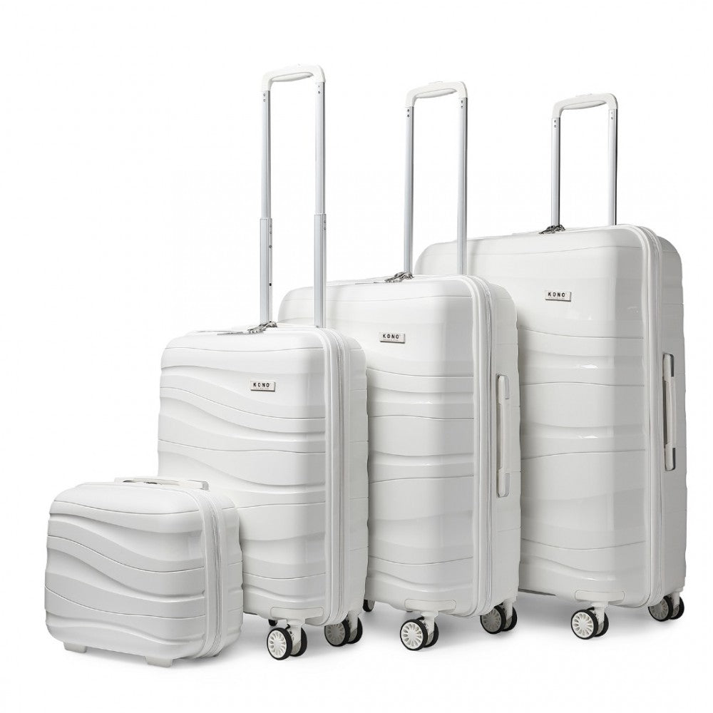 4-Piece Lightweight Polypropylene Hard Shell Suitcase Set with Vanity Case – Cream White