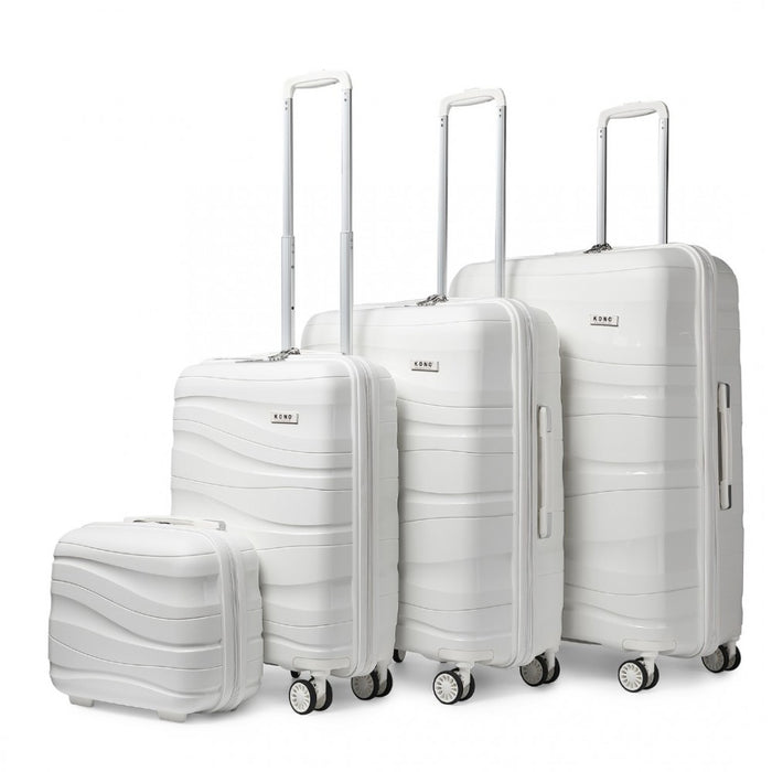 4-Piece Lightweight Polypropylene Hard Shell Suitcase Set with Vanity Case – Cream White