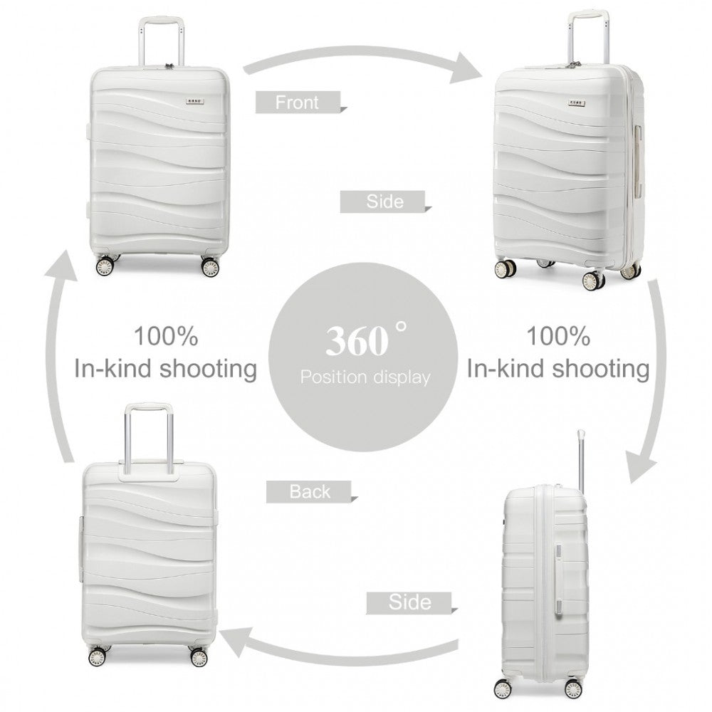 4-Piece Lightweight Polypropylene Hard Shell Suitcase Set with Vanity Case – Cream White