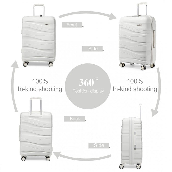 4-Piece Lightweight Polypropylene Hard Shell Suitcase Set with Vanity Case – Cream White