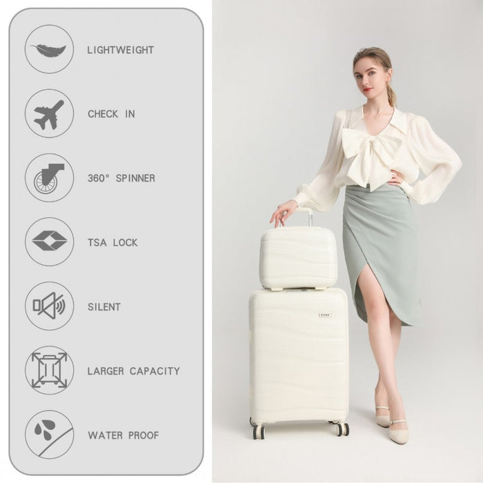 4-Piece Lightweight Polypropylene Hard Shell Suitcase Set with Vanity Case – Cream White