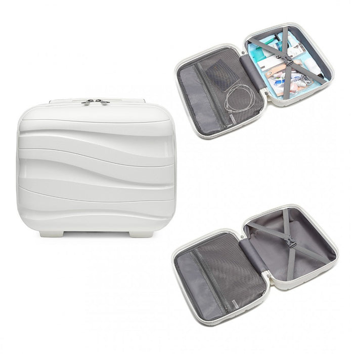 4-Piece Lightweight Polypropylene Hard Shell Suitcase Set with Vanity Case – Cream White
