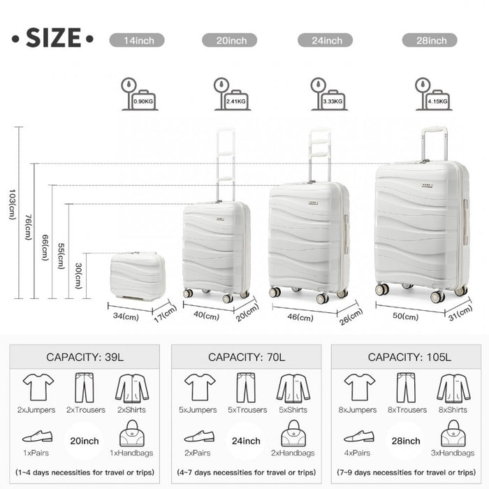 4-Piece Lightweight Polypropylene Hard Shell Suitcase Set with Vanity Case – Cream White