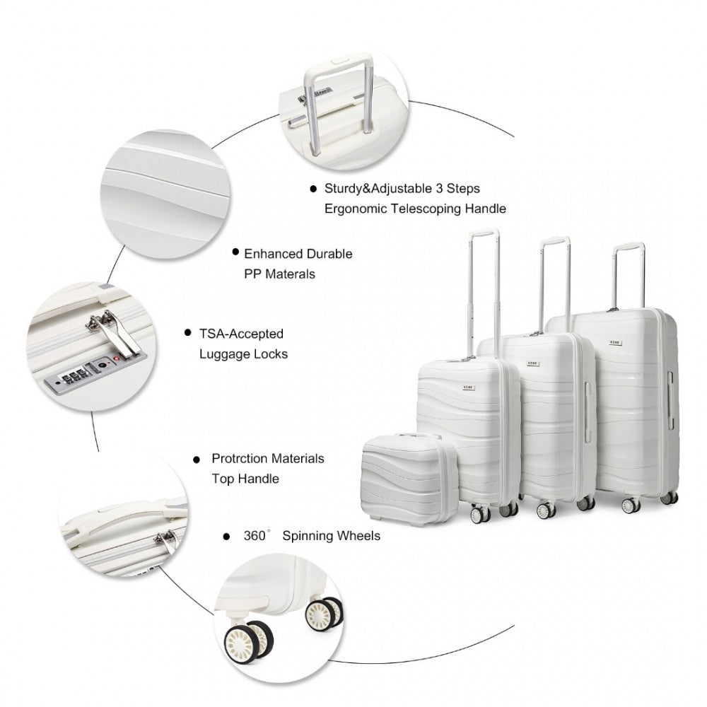 4-Piece Lightweight Polypropylene Hard Shell Suitcase Set with Vanity Case – Cream White